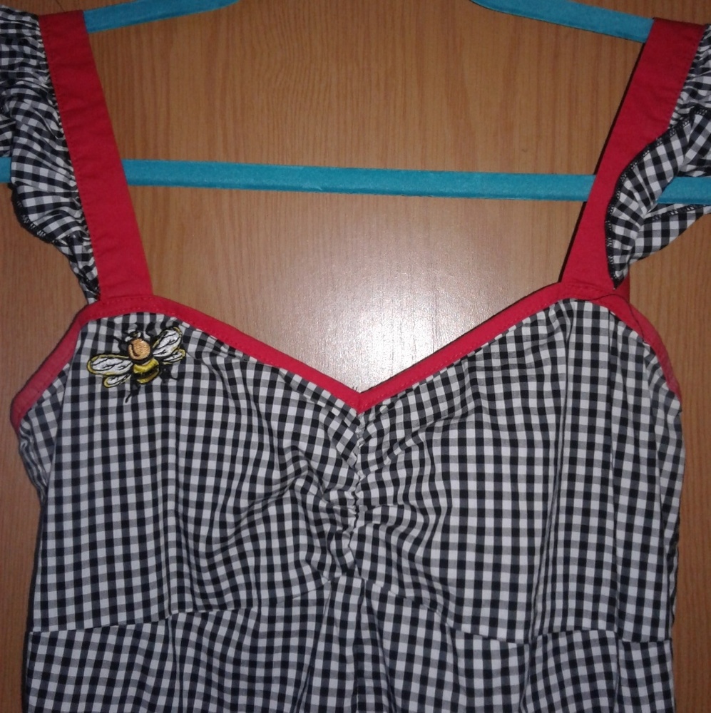 Sourpuss bee checker gingham dress size med.